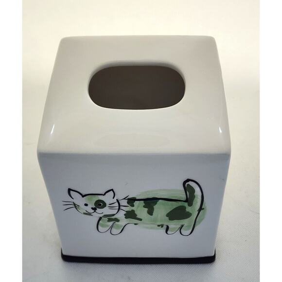 TISSUE HOLDER-JENNY FAW-Ceramic-Embossed-4 Sided Design-White-Unique-Any Room - Picture 8 of 13